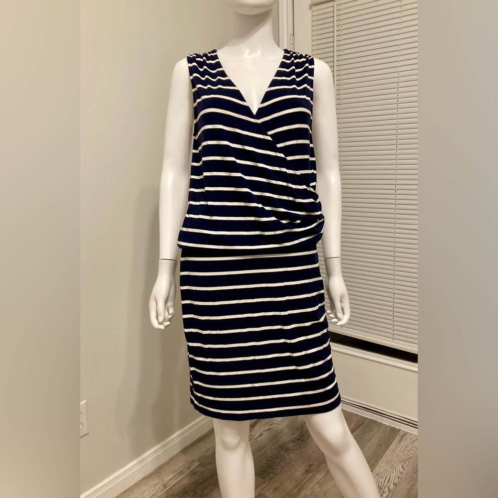 Ann Taylor Navy Blue White Sleeveless Dress Womens Sz S